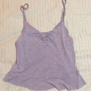 Maroon and White Stripped Cropped Tank